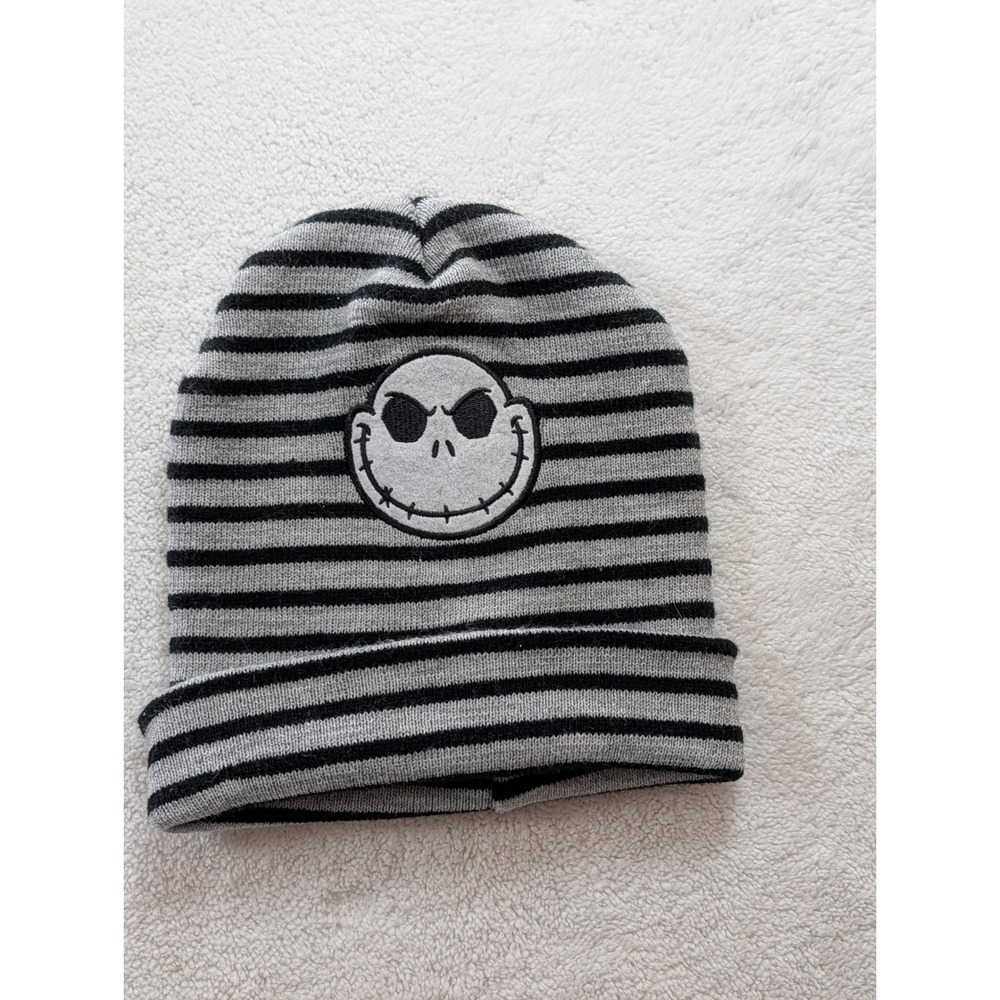 Disney Nightmare Before Christmas Jack Skellington Striped Gray Black Beanie Hat